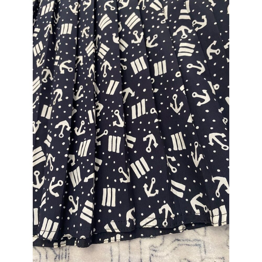 Vintage Nautical Anchor Pleated Skirt Women’s Size 12 Navy Below The Knee Length